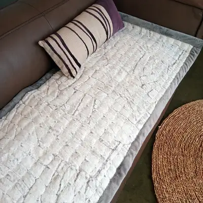 Gray 4-Section Rabbit Fur Sofa Mat Long-Hair | Microfiber Rug Floor Mat for 4-Seater