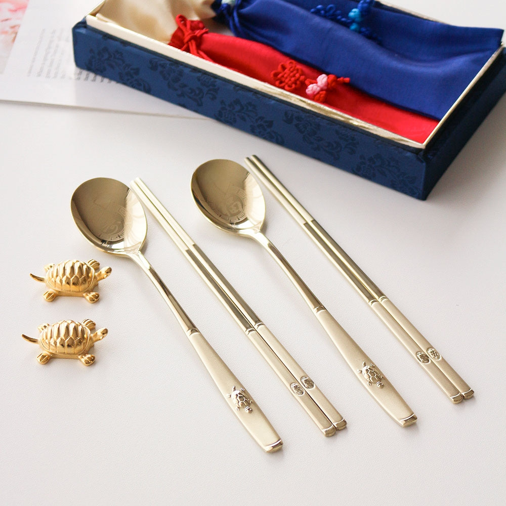 Longevity Turtle Titanium Cutlery Set (Turtle Spoon Rest + Utensil Pouch + Silk Case)