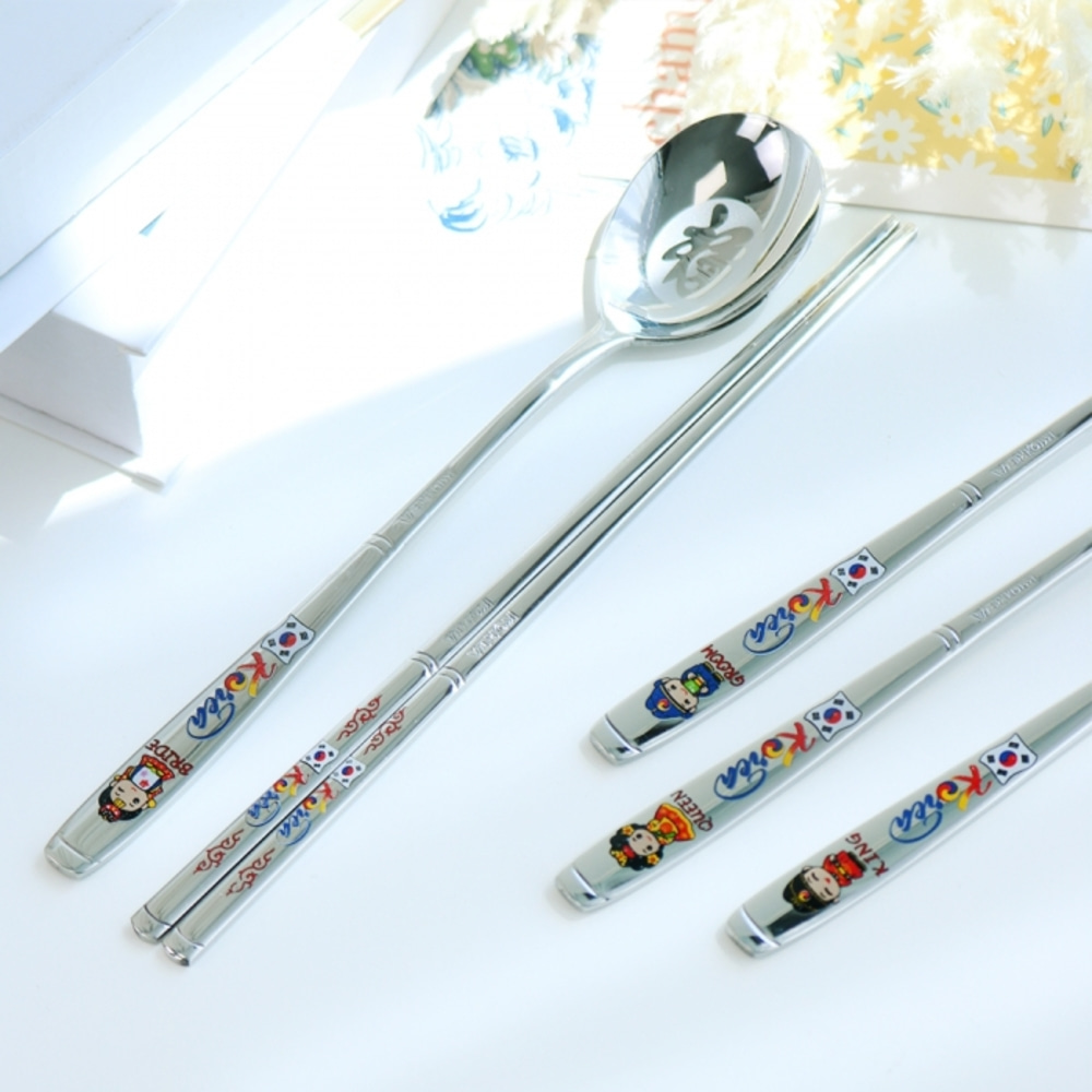 Korean Traditional Commemoration Korea Transfer Stainless Steel Spoon and Chopstick Set