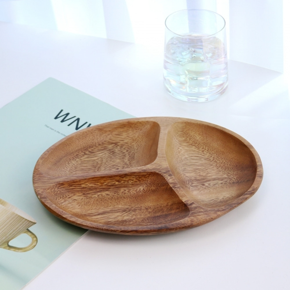 Acacia Wood 3-Section Oval Serving Plate