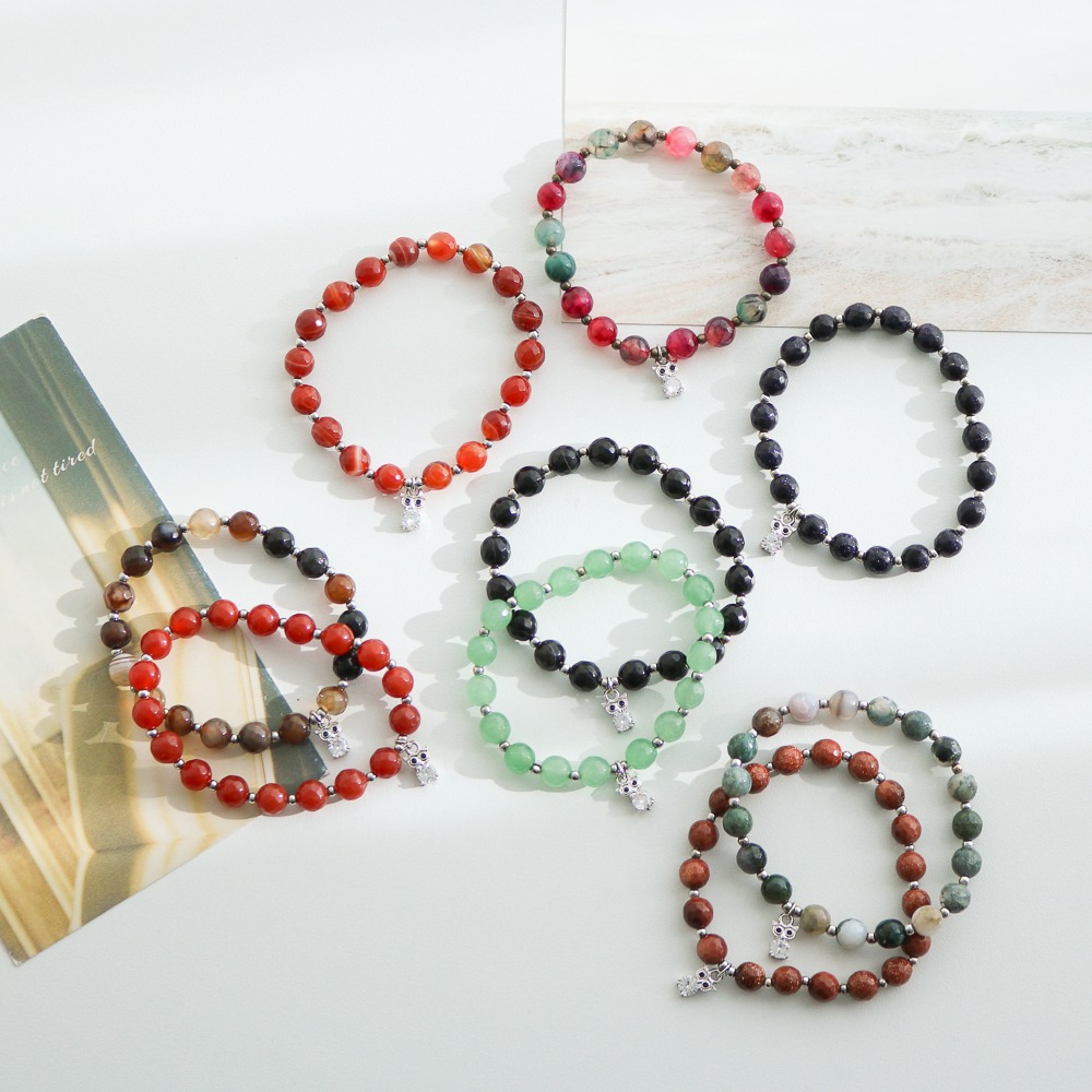 Lucky Raw Stone Wealth Fortune Mala Bracelet Jade Owl G (8mm)