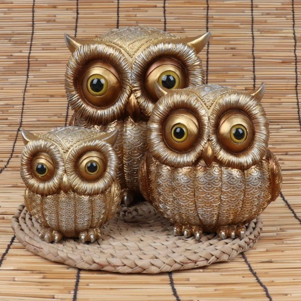 Gold Three-Owls Family Ornament