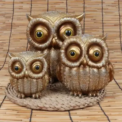 ゴールド三羽ふくろう装飾品