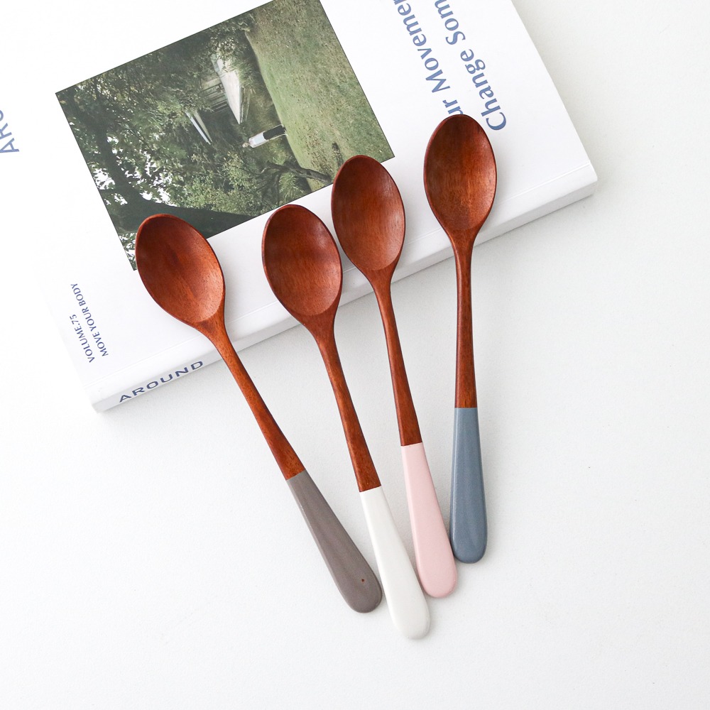 (4 Types) Pastel Color Lacquered Wood Tea Spoon Set