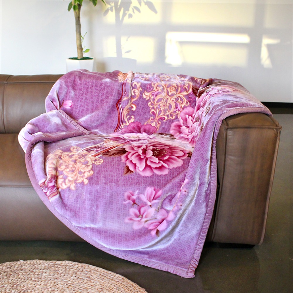Purple Peony Microfiber Mink Blanket | Thick Winter Quilt
