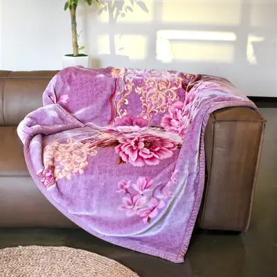 Purple Peony Microfiber Mink Blanket | Thick Winter Quilt