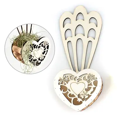 Wood Heart Wall Hanging Basket Natural (Storage Organization Basket Wall Decor Plant Display)