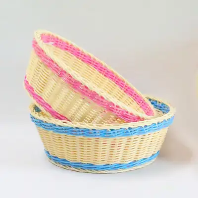 L 28cm PP Colored Round Basket | Fruit Bread Candy Basket Halloween Party Prop