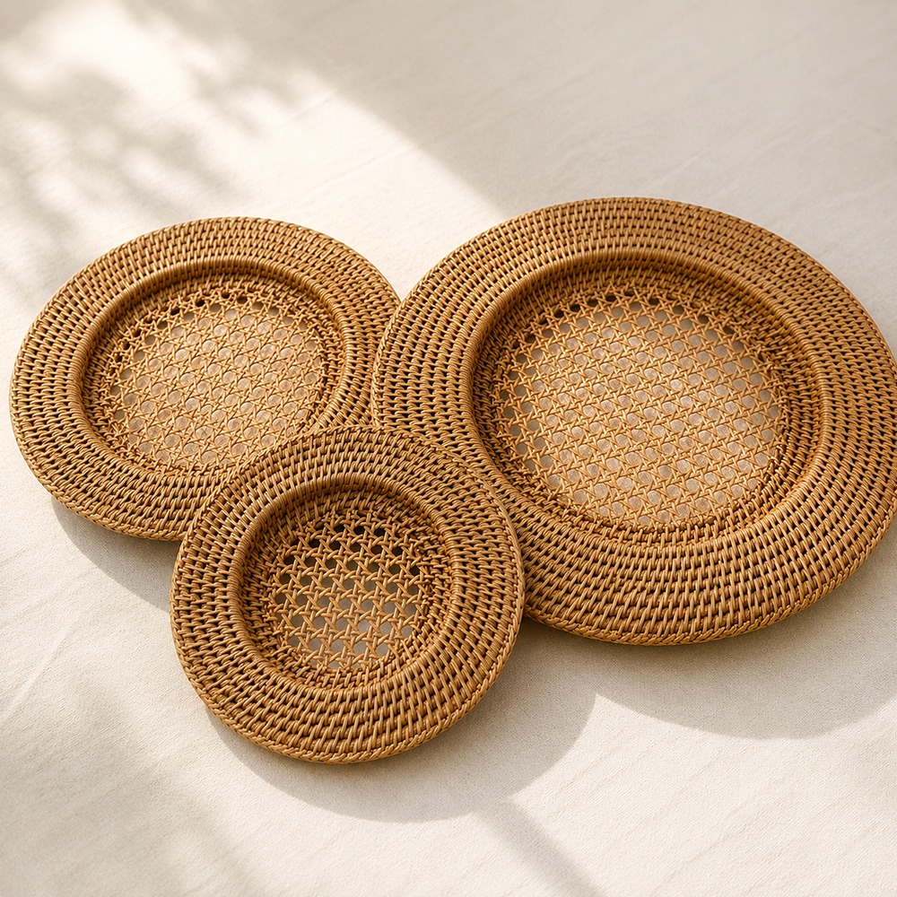 Natural Rattan Underplate (Aesthetic Home Décor Café Interior Kitchen Styling Table Mat Placemat Dish Plating Tray)