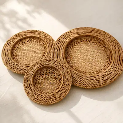 Natural Rattan Underplate (Aesthetic Home Décor Café Interior Kitchen Styling Table Mat Placemat Dish Plating Tray)