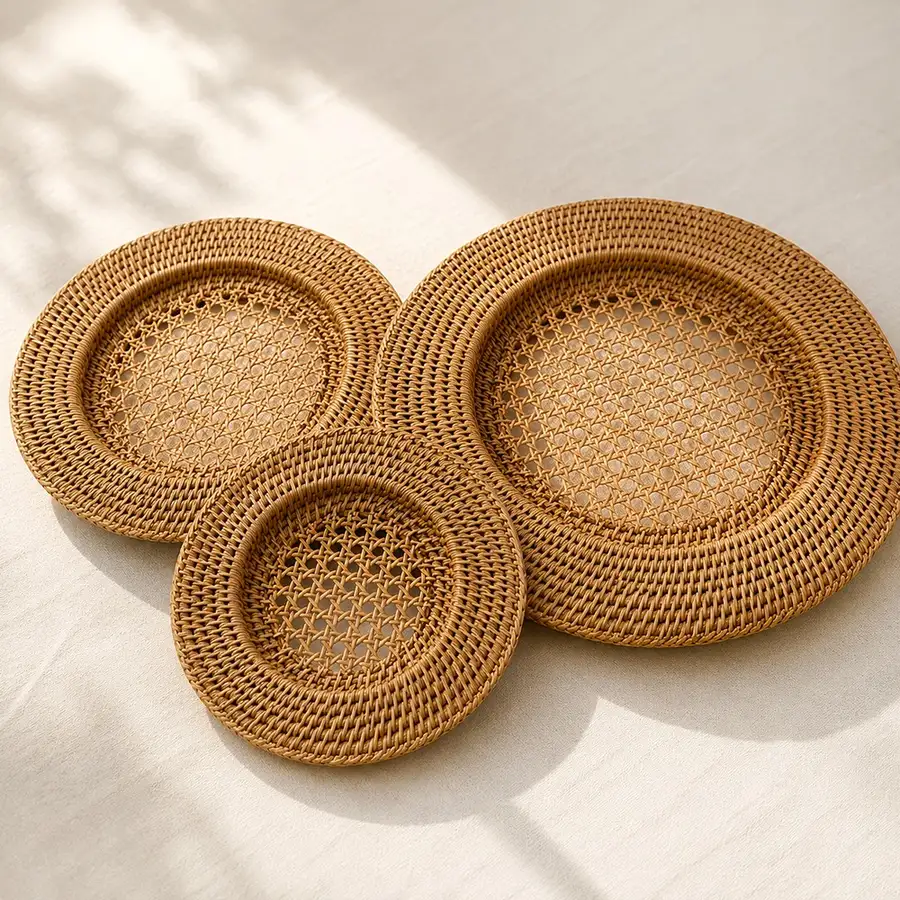 Natural Rattan Underplate (Aesthetic Home Décor Café Interior Kitchen Styling Table Mat Placemat Dish Plating Tray) — 1
