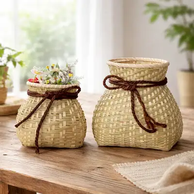 Bamboo Craft Traditional Guduk Basket (Wooden Vase Flower Arrangement Vessel Decorative Accent)
