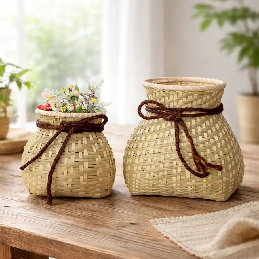 Bamboo Craft Traditional Guduk Basket (Wooden Vase Flower Arrangement Vessel Decorative Accent) — 1
