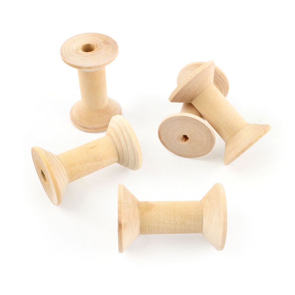 3cm x 4.5cm Wooden Bobbins Set of 5 (Wood Spool Natural Wood DIY Material Thread Winder Vintage Craft Supplies Decorative)
