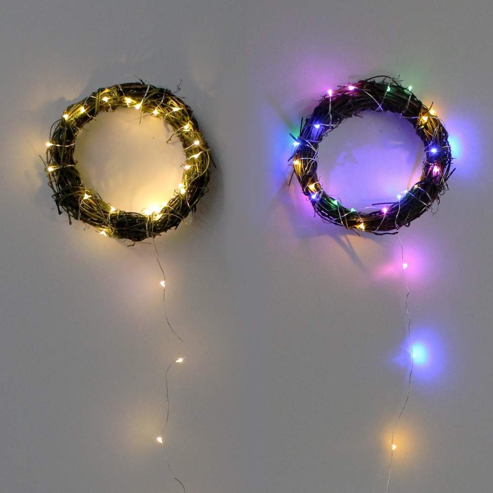 Wood Wreath Round 15 + String Lights (Christmas Party Winter Decor Mood Light LED Lighting Interior Wall Decoration)