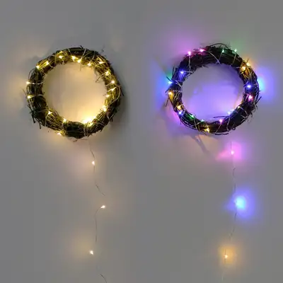 Wood Wreath Round 15 + String Lights (Christmas Party Winter Decor Mood Light LED Lighting Interior Wall Decoration)