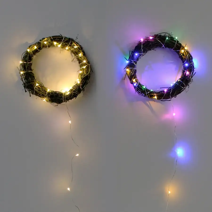 Wood Wreath Round 15 + String Lights (Christmas Party Winter Decor Mood Light LED Lighting Interior Wall Decoration) — 1