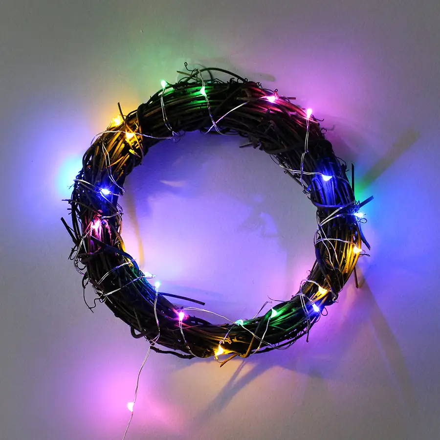 Wood Wreath Round 15 + String Lights (Christmas Party Winter Decor Mood Light LED Lighting Interior Wall Decoration) — 3