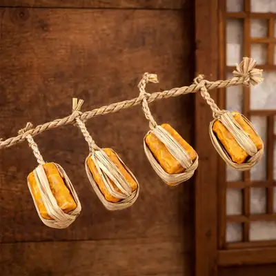 Domestic Traditional Mini Soybean Paste Cake Model 4-Piece Set (Hanok Pub Interior Decoration Miniature Autumn Display Photo Zone Background)