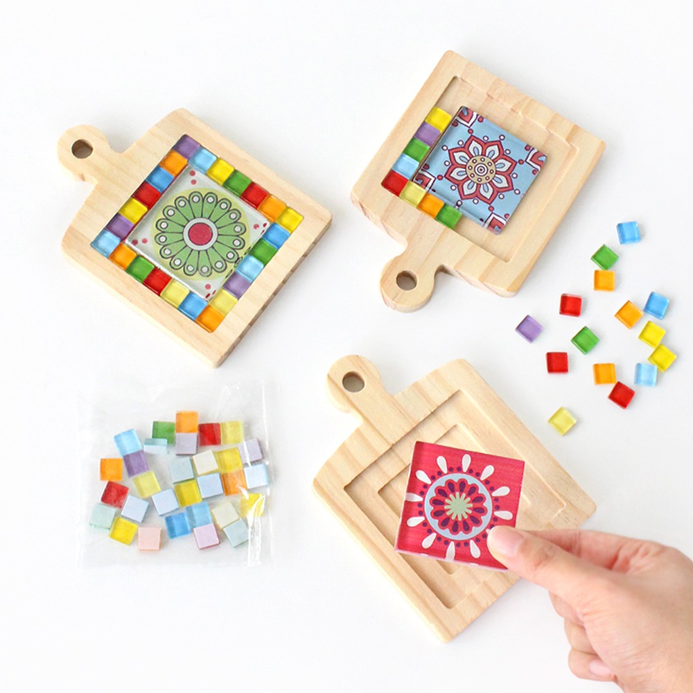 Mosaic Wood Coaster Mini Cutting Board DIY Kit (Tea Coaster DIY Tile Craft Home Art Supplies Art Activity)