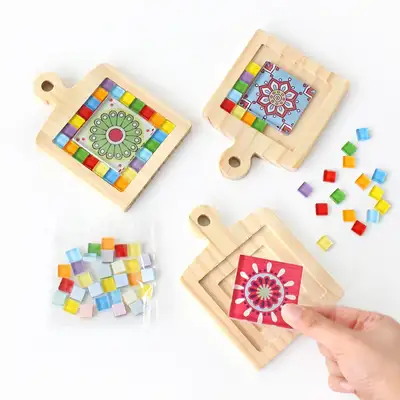 Mosaic Wood Coaster Mini Cutting Board DIY Kit (Tea Coaster DIY Tile Craft Home Art Supplies Art Activity)