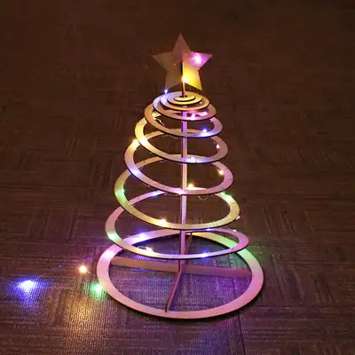 Wood Christmas Tree DIY Kit (Winter Christmas Decoration Craft Materials - Wooden Mini Tree with LED Lights)