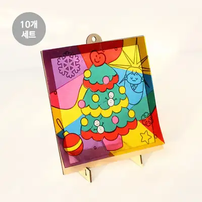 Christmas Tree Masterpiece Frame Suncatcher DIY Kit 10-Pack (Wood Craft Winter Materials Art Kit Room Decoration)