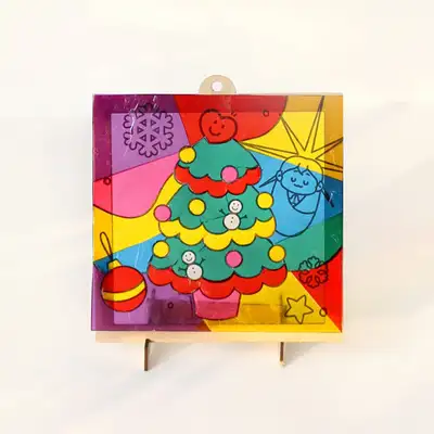 Christmas Tree Masterpiece Frame Suncatcher DIY Kit (Wood Craft Winter Materials Art Kit Room Décor)