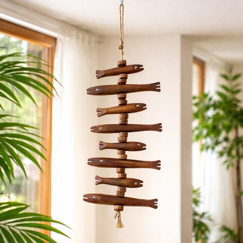 Domestic Wood Fish Decorative Ornament (Traditional Feng Shui Luck Wealth Fortune Interior Housewarming Gift Fish Model Wall Hanging)