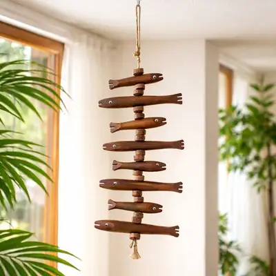 Domestic Wood Fish Decorative Ornament (Traditional Feng Shui Luck Wealth Fortune Interior Housewarming Gift Fish Model Wall Hanging)