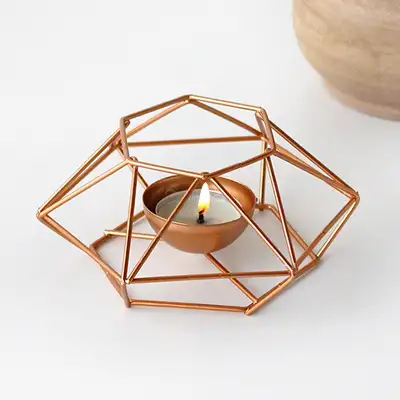 Bronze Hexagon Wire Candle Holder (Warmer Stand Base Candle Holder Birthday Party Deco Item)