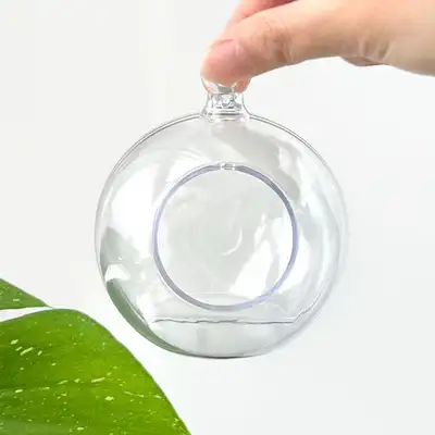 8cm Acrylic Transparent Perforated Ball Round (Clear Ornament Ball Hanging Decoration Terrarium DIY Material Tree Decor)
