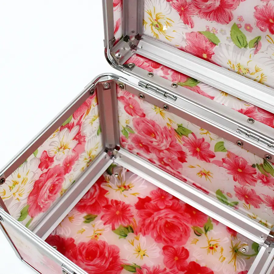 Retro Red Flower Cosmetics Case 3-Piece Set (Jewelry Box Makeup Box Cosmetics Carrier Pouch) — 2