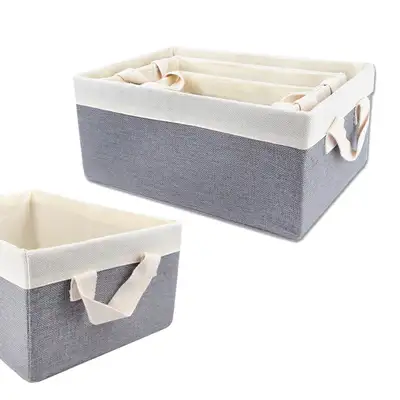 3-Piece Set Fabric Rectangular Handle Baskets