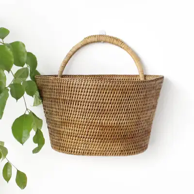 Lサイズ ラタン ハンギングバスケット ウォールハンギング プランターバスケット 海草 植木鉢カバー
