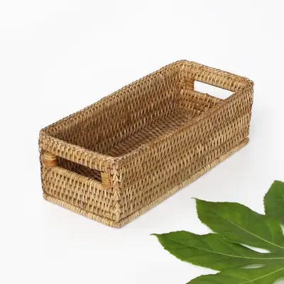 S 25.5x12cm 長方形ラタン パンバスケット | ベーカリー ホームカフェ 海草 フルーツ バスケット