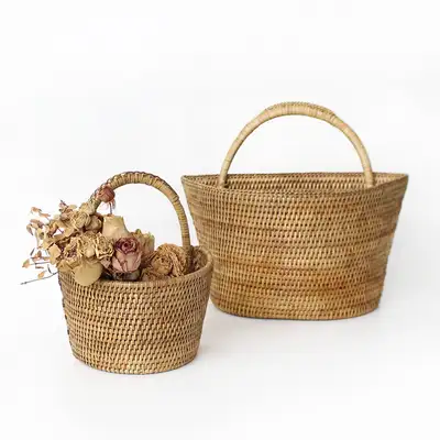 ラタン ウォールハンギング バスケット | 壁掛けプラント バスケット ウォーターヒヤシンス 海草 植木鉢カバー フラワーバスケット