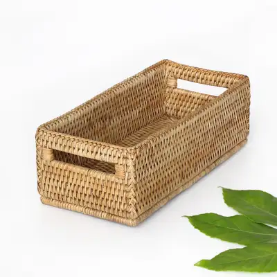 L 28x13cm 長方形ラタン パンバスケット | ベーカリー ホームカフェ 海藻 フルーツ バスケット