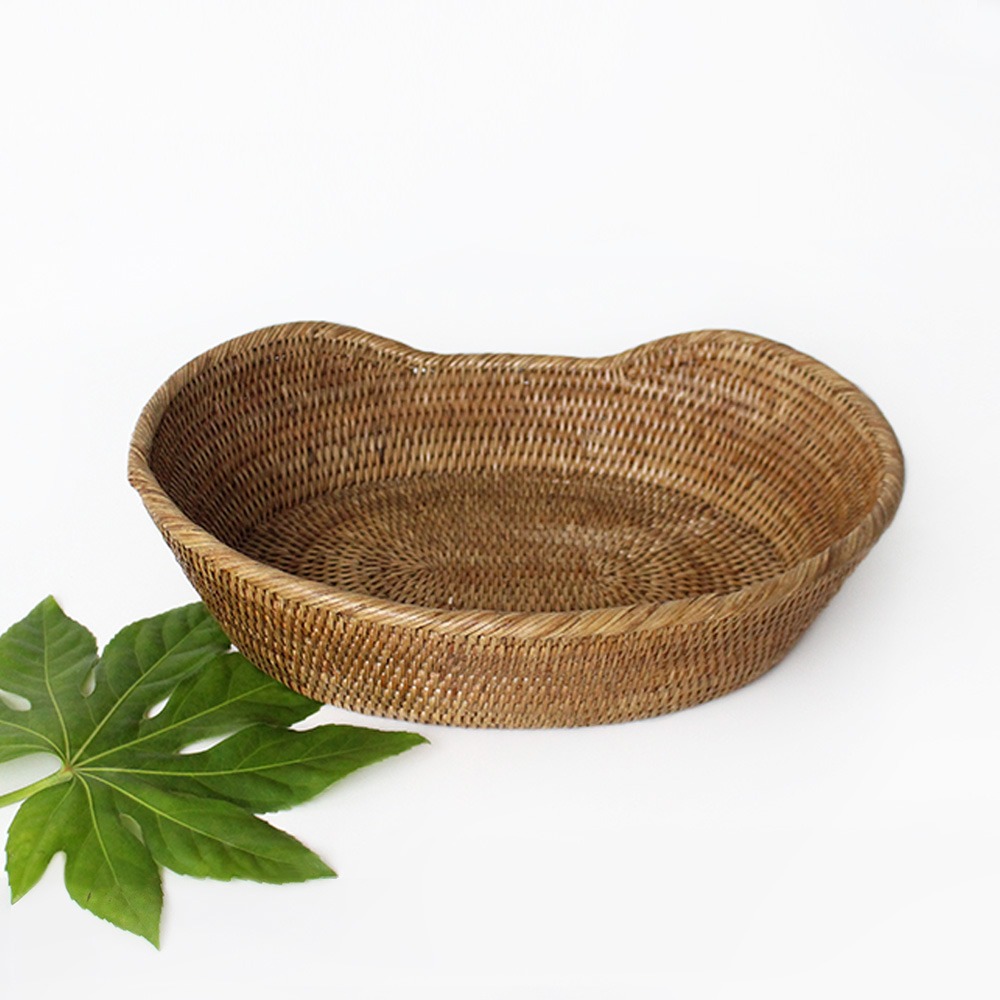 S. 33x26cm Oval Rattan Basket with Handles | Fruit Bread Basket Home Cafe Decor Photography Props