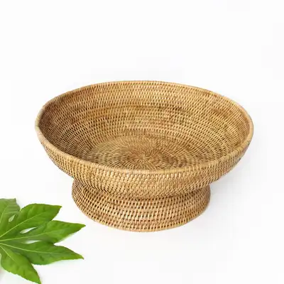 L 46cm Rattan Round Fruit Basket | Bread Basket Seaweed Water Plant