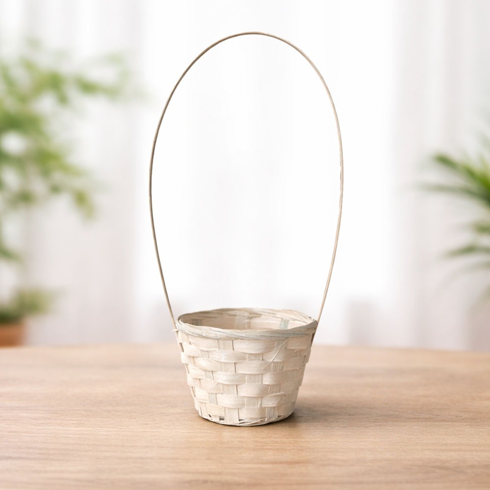 Bamboo Handle Flower Basket Ivory (Easter Egg Basket Halloween Candy Basket Cake Packaging Gift Basket)