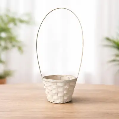 Bamboo Handle Flower Basket Ivory (Easter Egg Basket Halloween Candy Basket Cake Packaging Gift Basket)