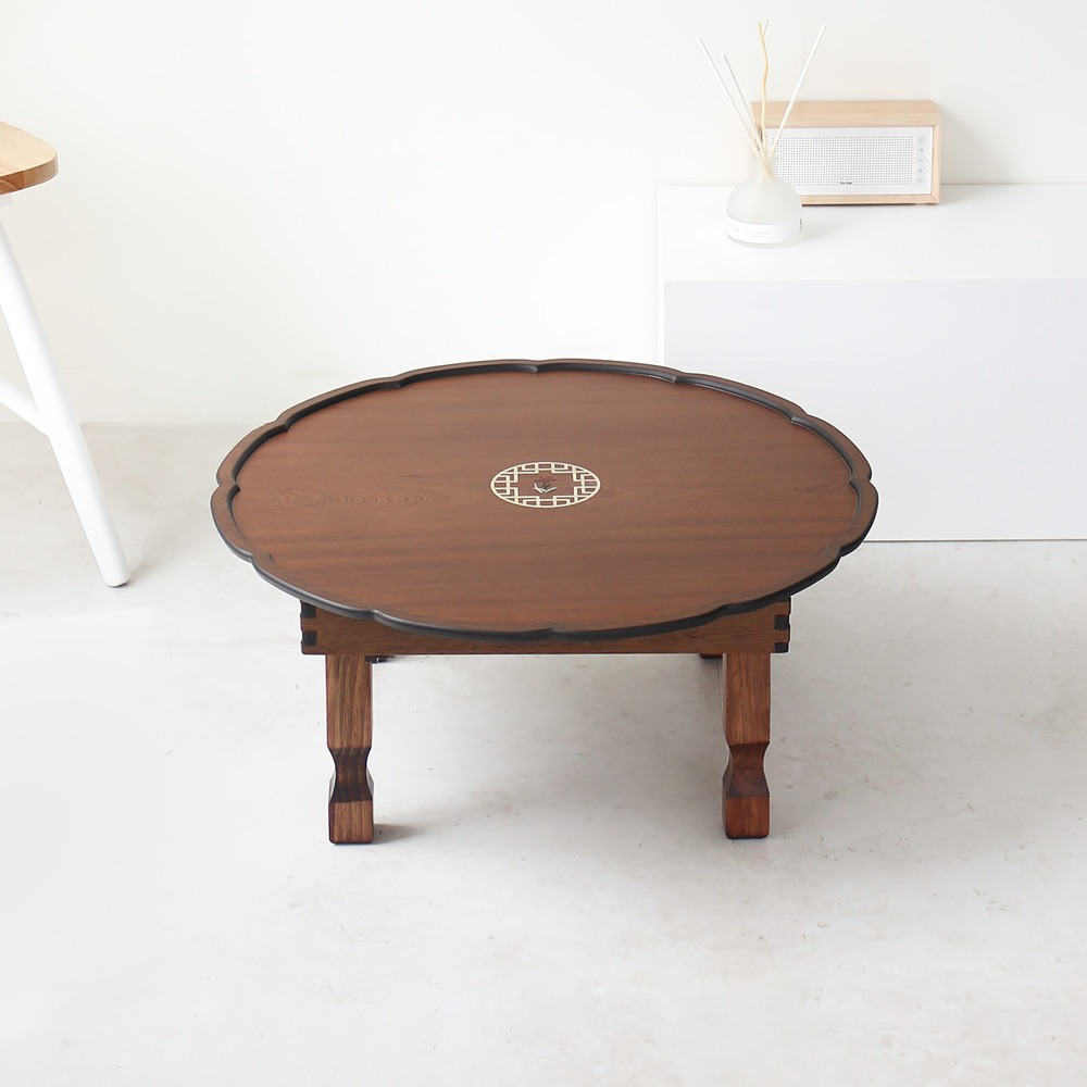 Won 2.0 Lotus Leaf Antique Orchid Inlay Round Dining Table 60cm 2-3 Person Round Table Wooden Tray