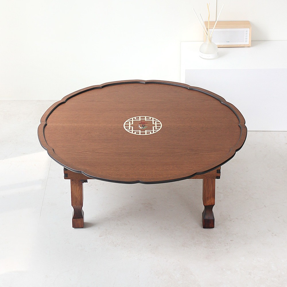 Won 2.5 Lotus Leaf Antique Orchid Inlay Round Dining Table 75cm 3-4 Person Round Table Small Tray
