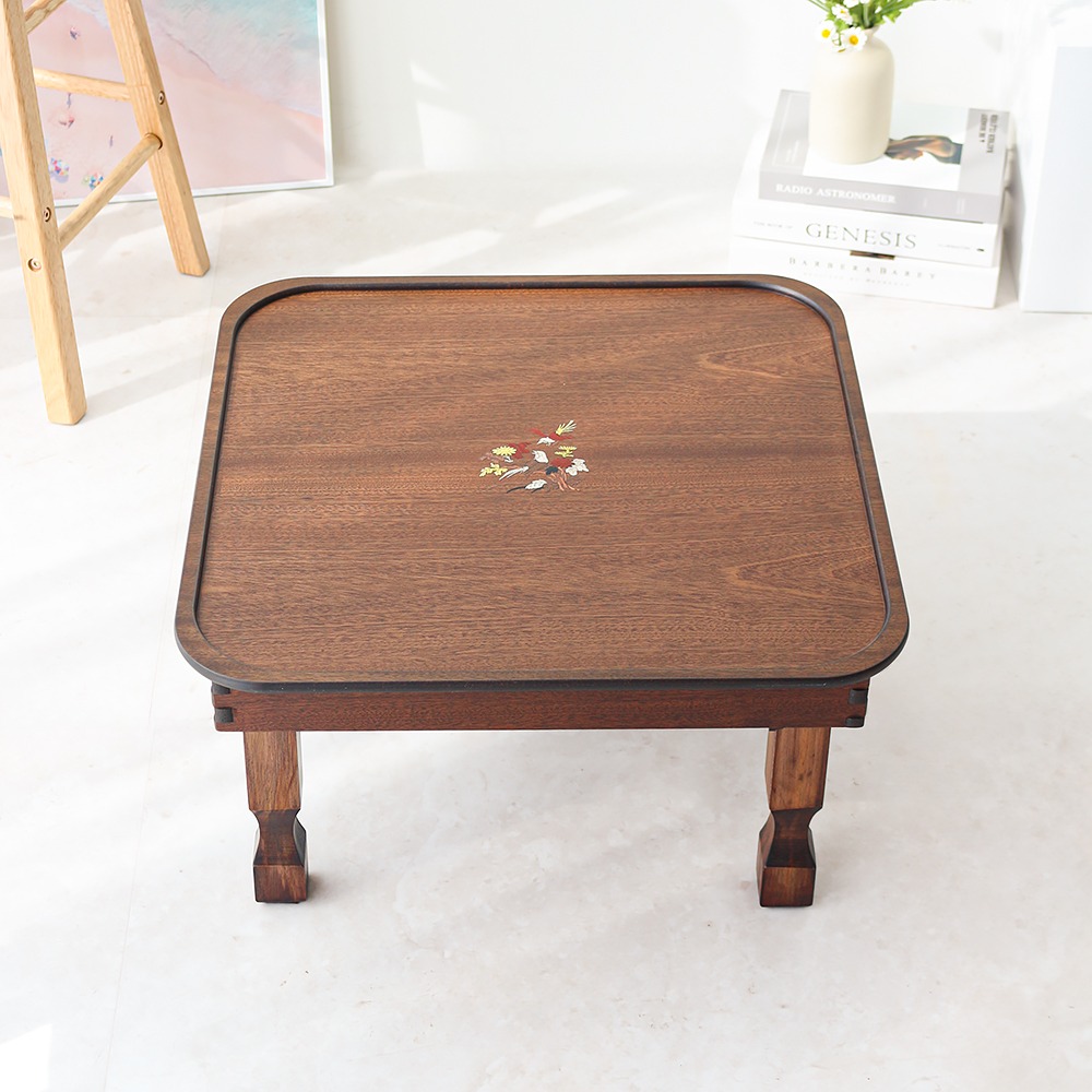 1.7 Antique Bird-and-Flower Inlaid Square Tea Table 51cm Mini 1-2 Person