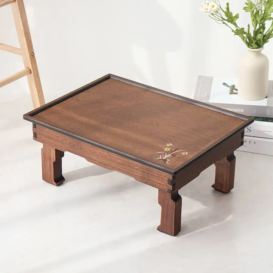 1.5アンティーク蝶蘭草象嵌長方形茶卓45cm ミニ1人用2人用 — 2