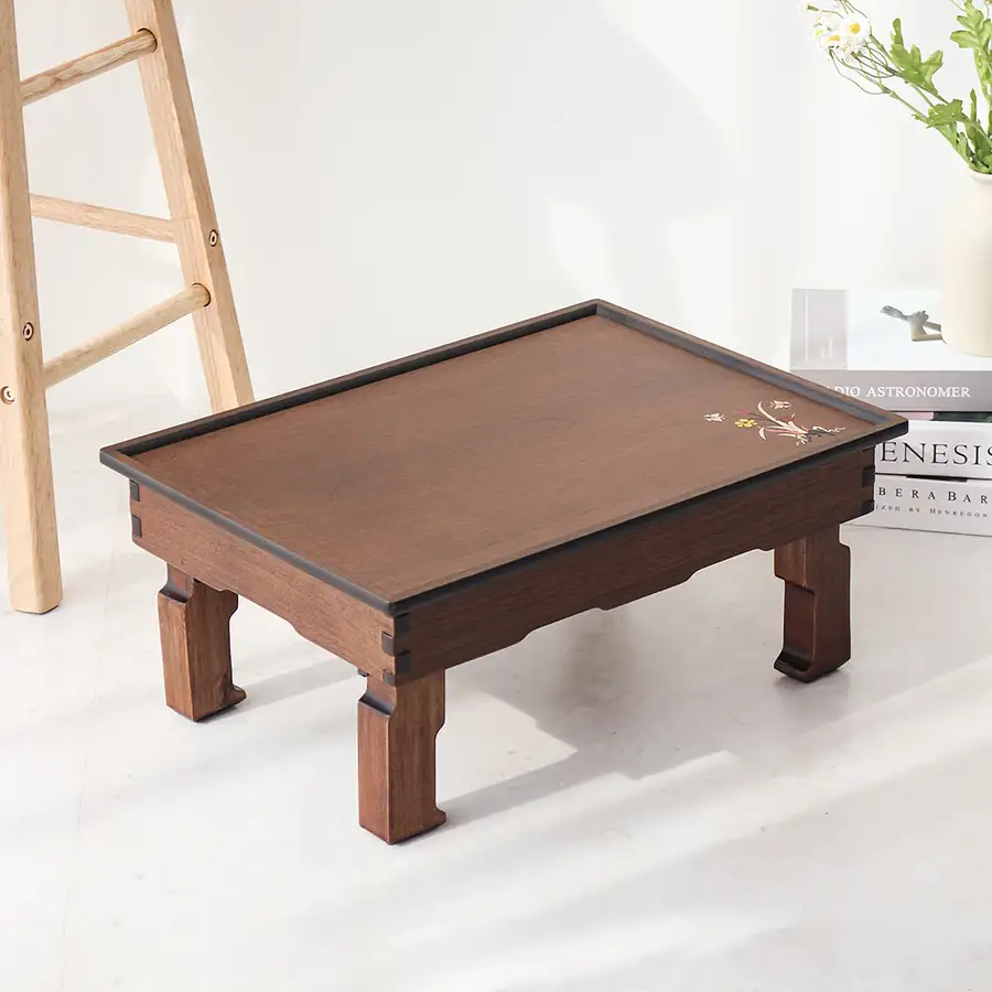 1.5アンティーク蝶蘭草象嵌長方形茶卓45cm ミニ1人用2人用 — 3