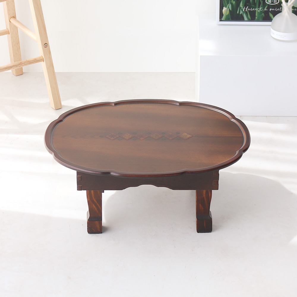 1.7 Natural Antique Flower Oval Tea Table 51cm Swastika Pattern Inlay Mini 1-2 Person