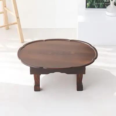 1.7 ナチュラルアンティック フラワー楕円茶卓 51cm 万字文様象嵌 ミニ 1人用 2人用