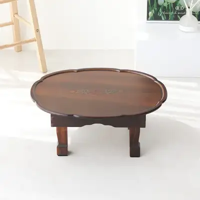 1.7 ナチュラルアンティーク花楕円茶卓 51cm 花唐草象嵌ミニ 1人用 2人用